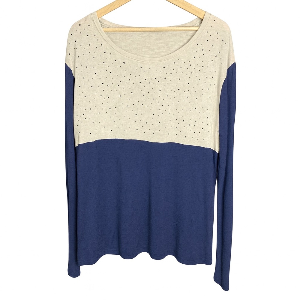 Maitai Navy and Beige Long Sleeve Blouse Size XL - Made in USA